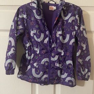 Wonder Nation purple unicorn rainbow girls rain hooded jacket. XS 4-5